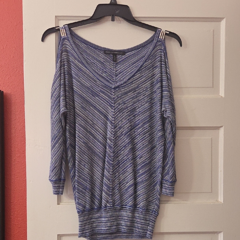 White House Black Market Blue Striped Off-Shoulder Top